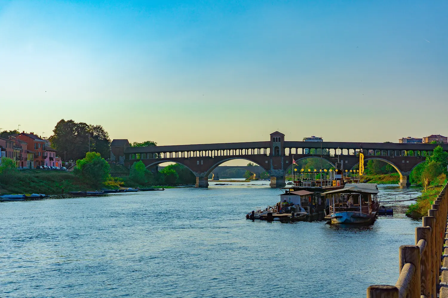 View of Pavia Ponte Coperto (Covered Bridge)
