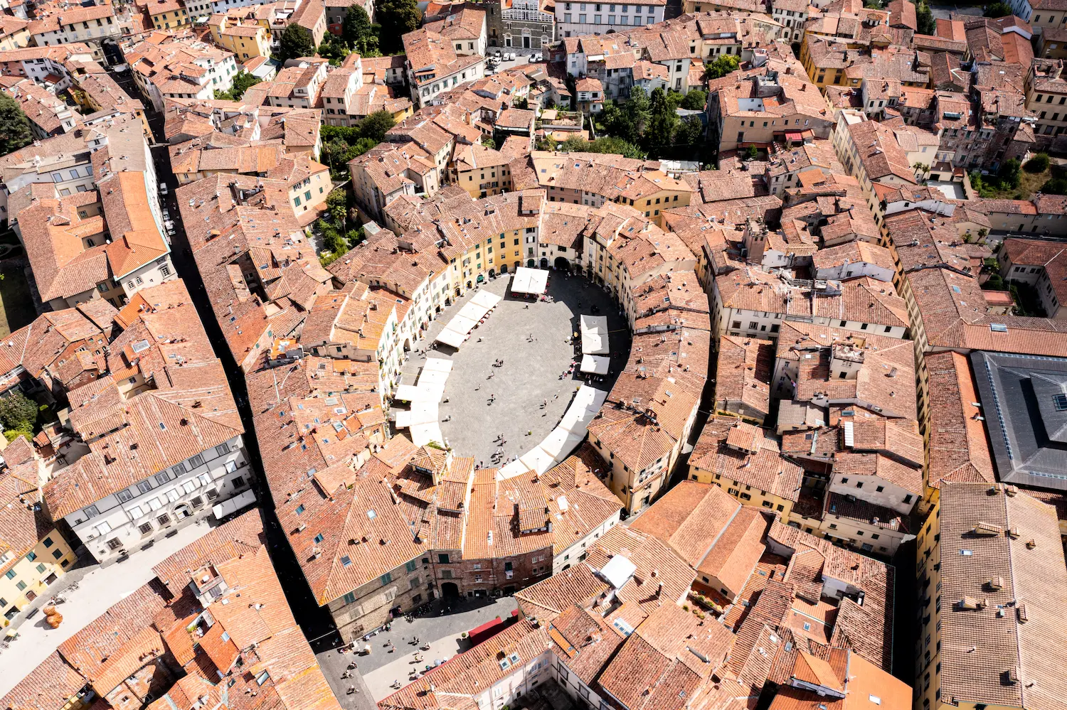 Piazza dell'Anfiteatro in the elliptical shape of the Roman amphitheatre