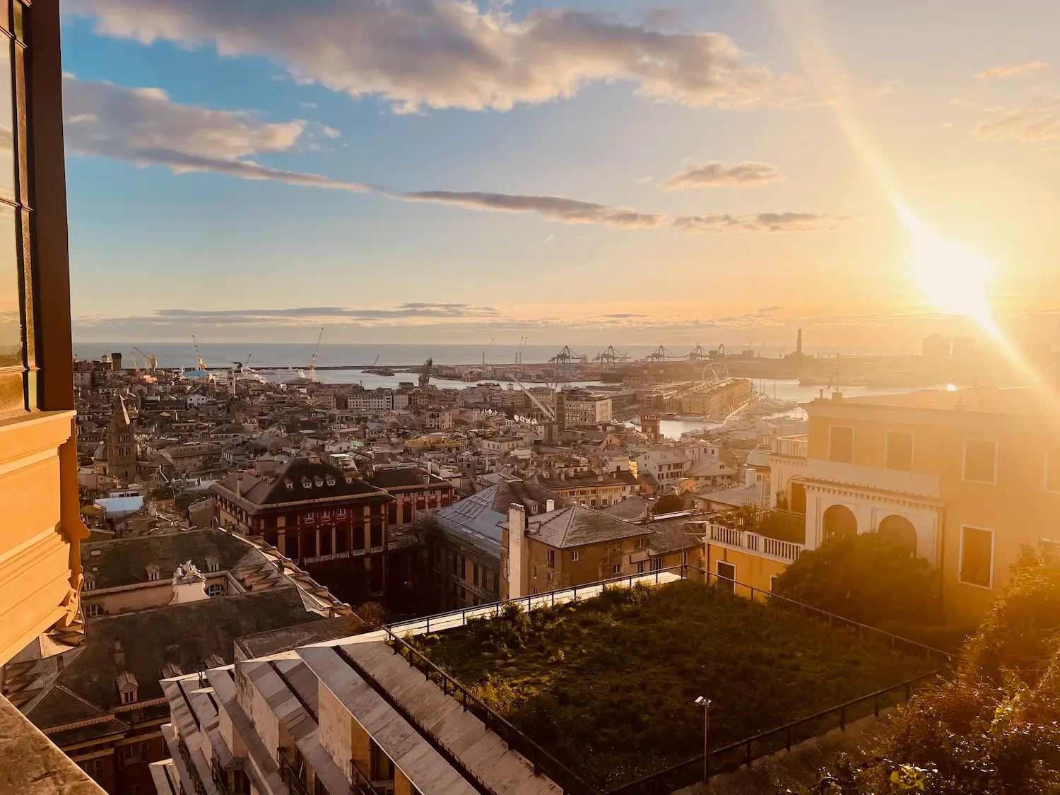 A panoramic view over Genova at Belvedere Castelletto