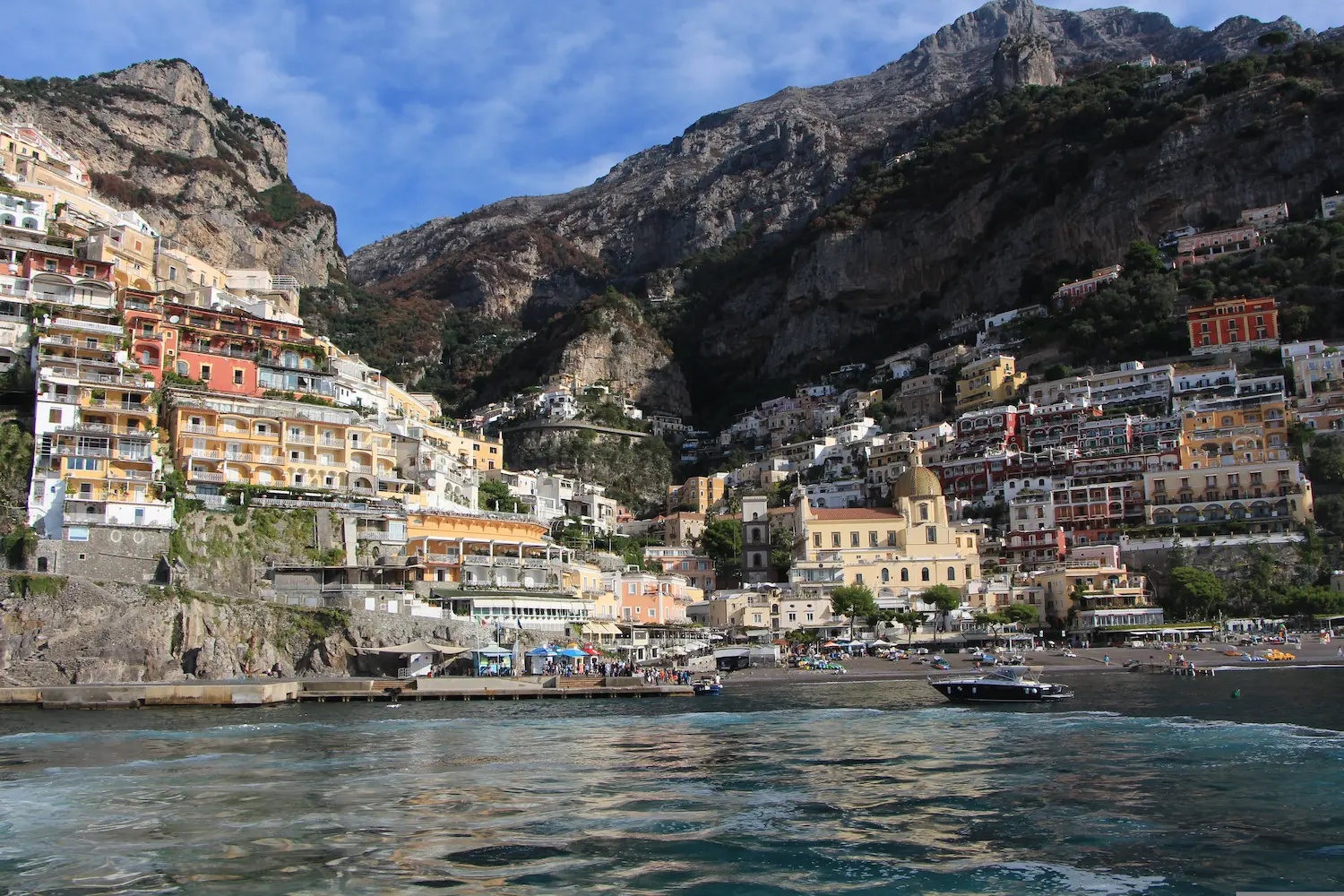 The pastel houses of Positano - from the sea