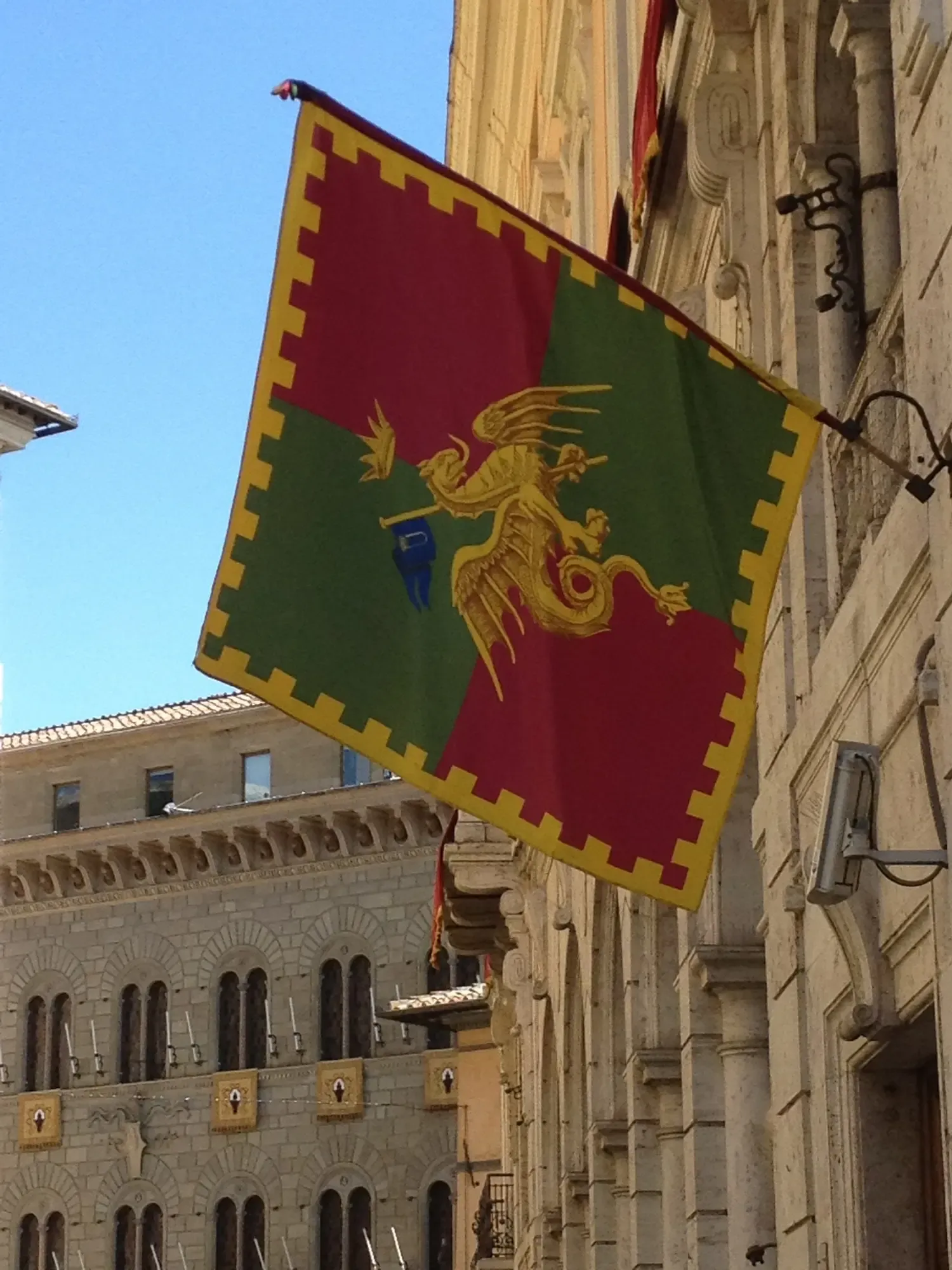 The flag of the Contrada del Drago — one of Siena's 17 historic neighbourhood districts