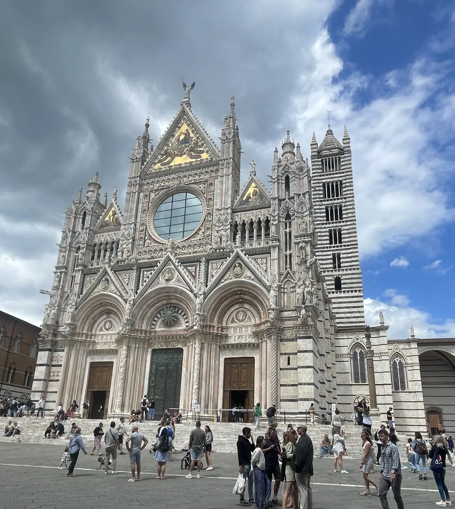 Detail of the Duomo di Siena — the inlaid marble floor panels depicting biblical scenes