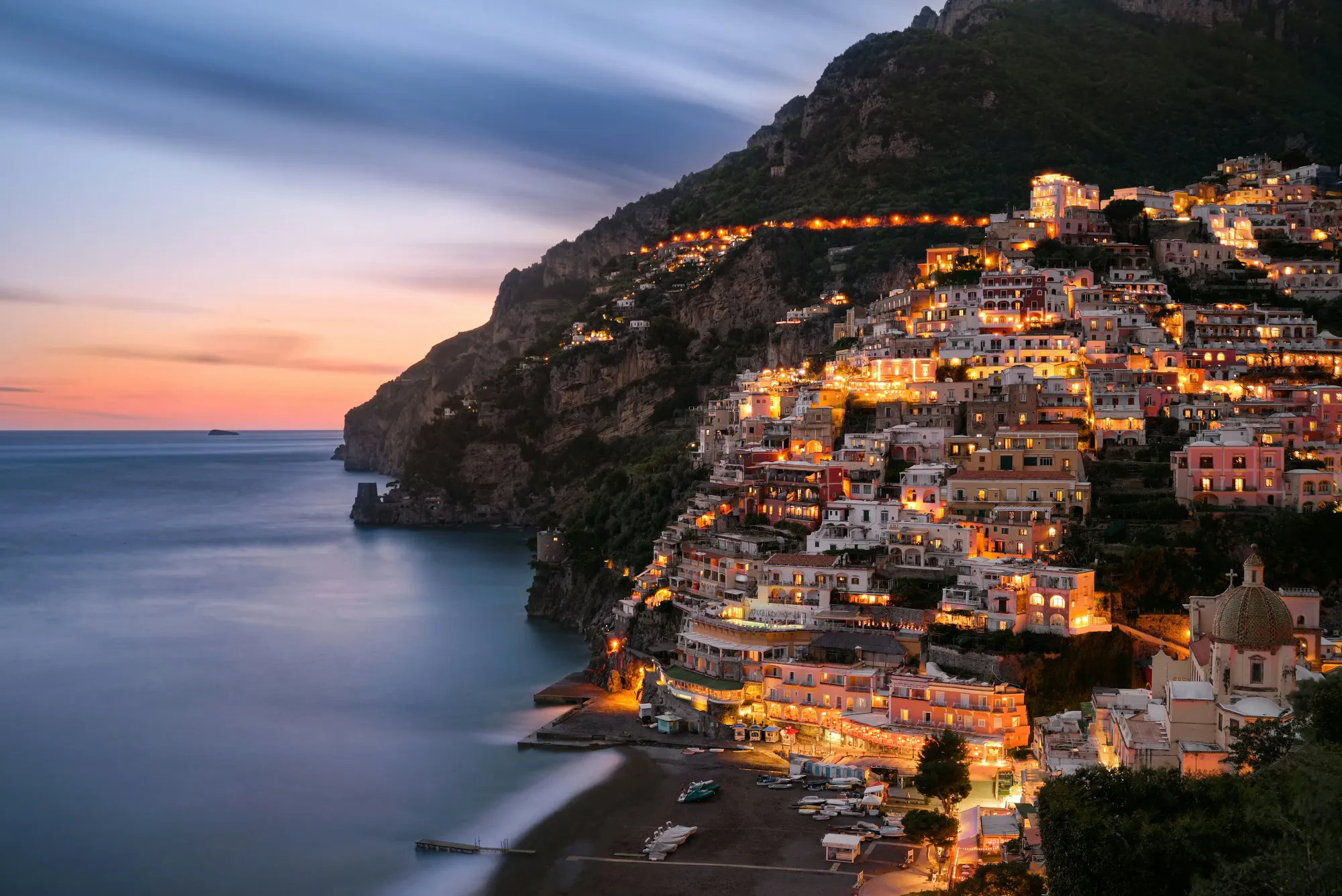 An evening view over Positano