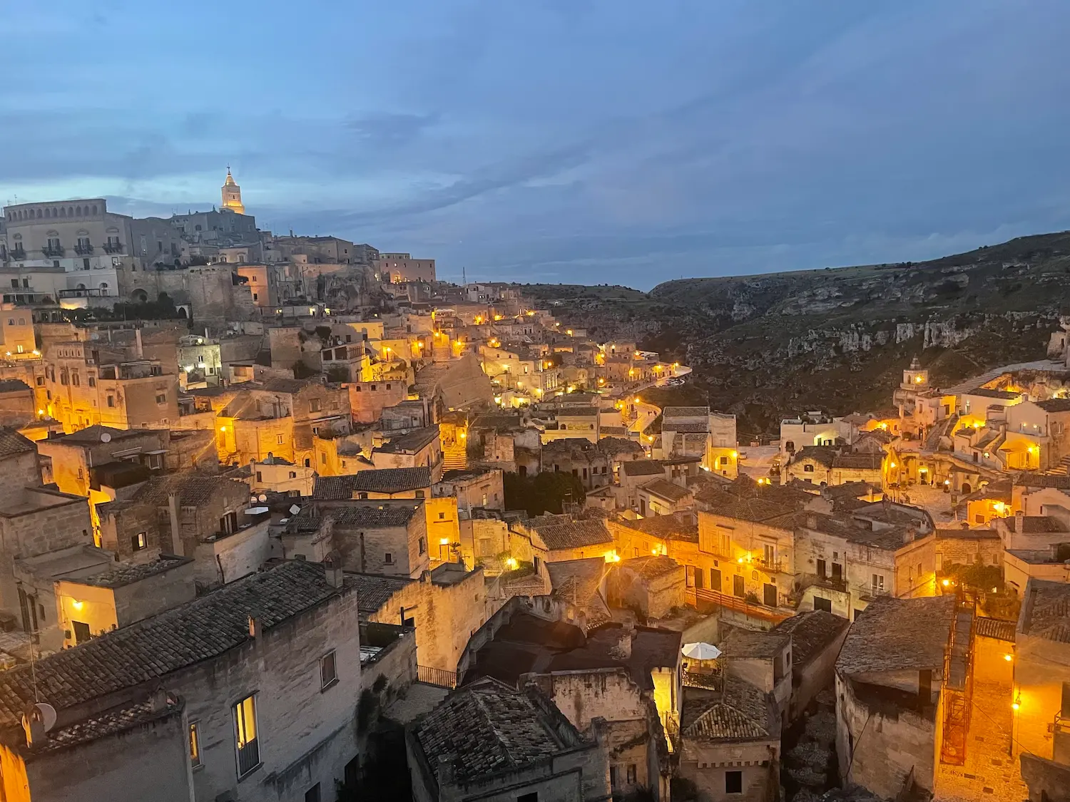 The view over the Sassi in the evening
